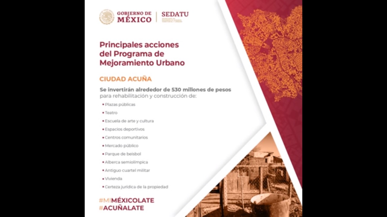 Acciones del Programa de Mejoramiento Urbano en Ciudad Acuña, Coahuila